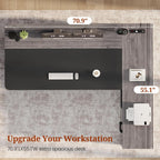 71" Executive Desk, Large Office Desk with Drawers & Storage Shelves, Modern L Shaped Computer Desk Corner Desk with Power Outlets, File Cabinet, Business Furniture Desk Workstation (Grey)