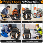 Tool Bag Backpack, 75 Pockets & Loops Heavy Duty Tools Organizer Bags/HVAC Tool Carrier for Eelectrician/Construction Work with Molded Base and Combination Lock, Large, Black and Orange