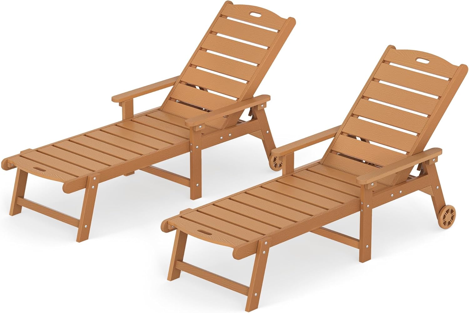 LUE BONA Outdoor Chaise Lounge Chairs Set of 2  HDPS Chaise Lounger  5 Positions Adjustable Lounge Chairs  Pool Lounge Chair with Wheels for Poolside  Patio  Restaurant  3 Year Warranty  Teak Color