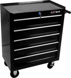 5-Drawer Tool Cart on Wheels, Drawers Rolling Tool Chest with Key Lock, Mobile Trolley Organizer Tools Box with Locking Wheels & Ball Bearing Drawers for Garage,Repair Shop,Warehouse (Black)