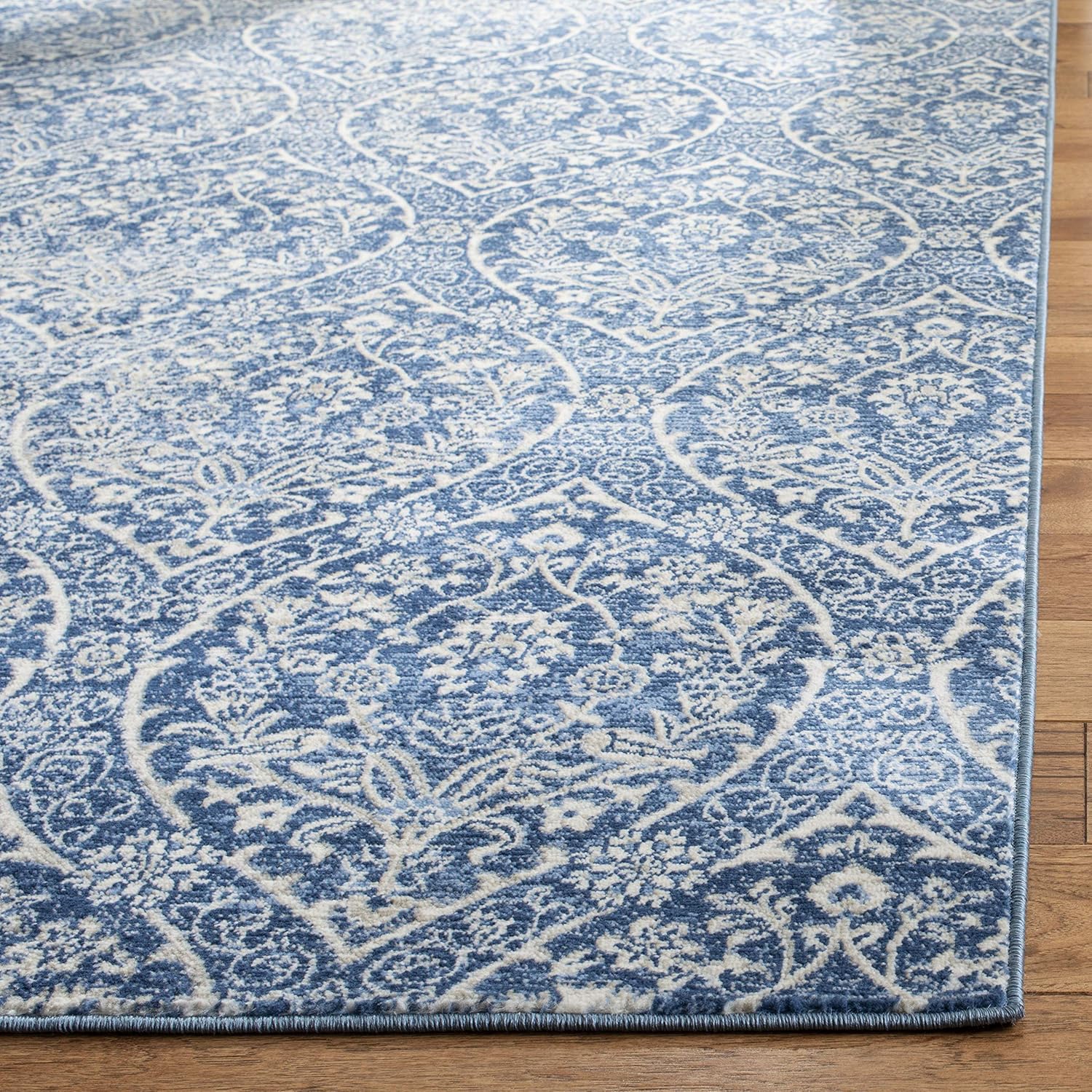 SAFAVIEH Brentwood Collection Area Rug - 10' x 13', Navy & Light Grey, Floral Damask Ogee Trellis Design, Non-Shedding & Easy Care, Ideal for High Traffic Areas in Living Room, Bedroom (BNT860M)