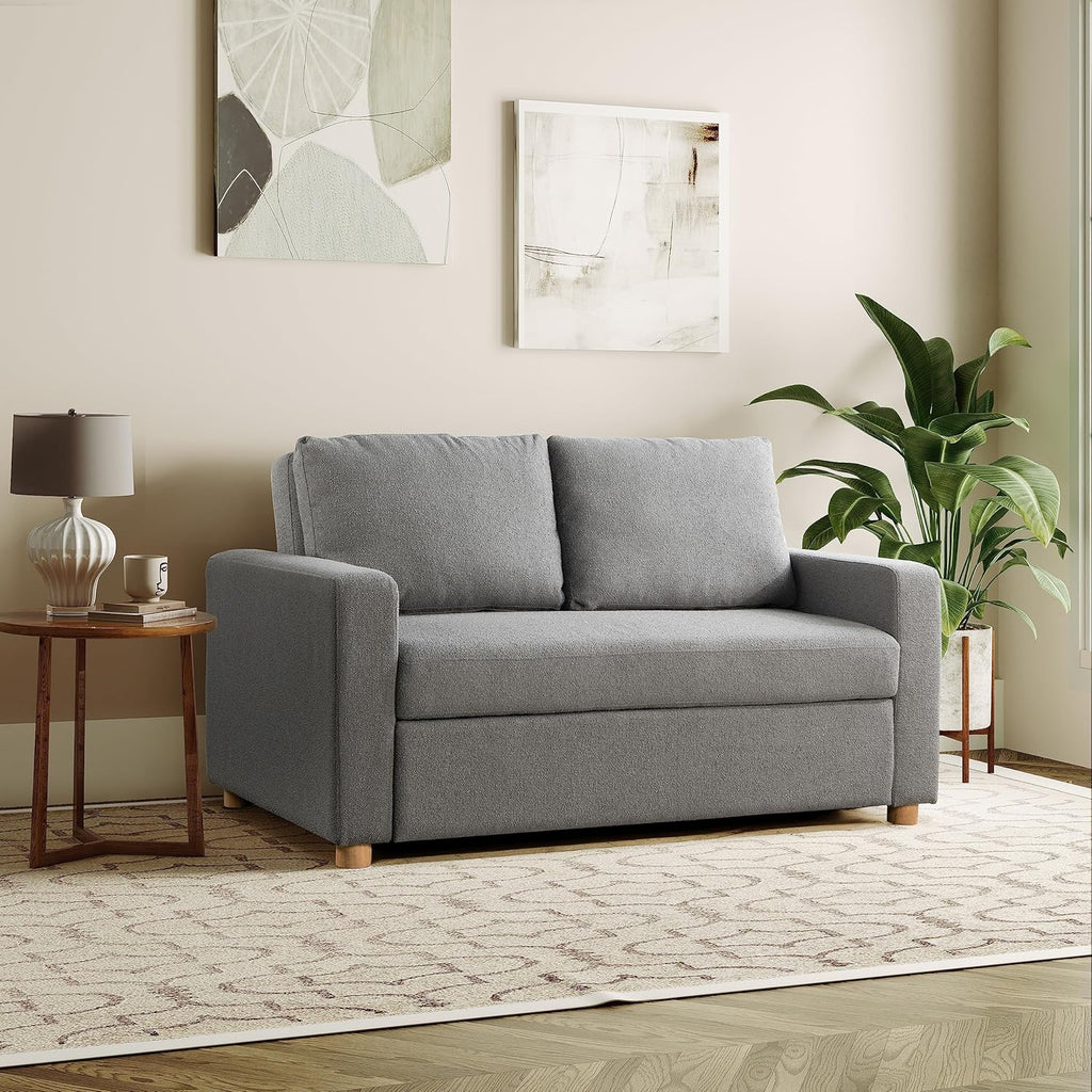 Serta Tulsa 66.1" Convertible Sleeper Loveseat, Full Size, Dreamcoil Comfort, FingerGuard Pinch Point Protection, Boucle Fabric, Grey