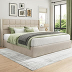 Lifezone King Size Lift Up Storage Bed Frame, Linen Upholstered King Platform with Button Tufted Wingback Headboard and Under-Bed Storage, Hydraulic Support, No Box Spring Needed, Noise Free, Beige