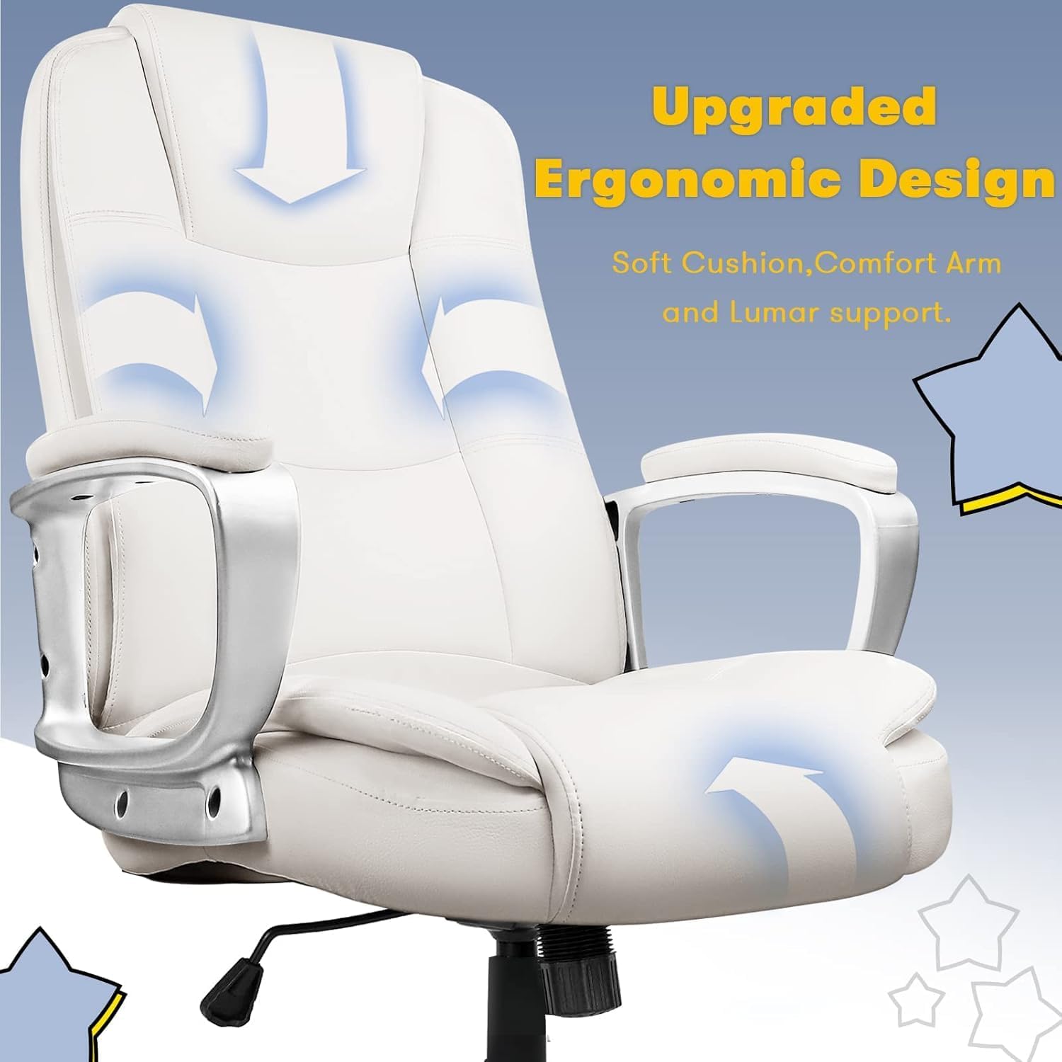 OFIKA Home Office Chair, 400LBS Big and Tall Chair Heavy Duty Design, Ergonomic High Back Cushion Lumbar Back Support, Computer Desk Chair, Adjustable Executive Leather Chair with Armrest
