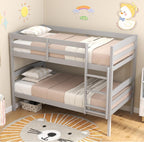 KOMFOTT Bunk Bed Twin Over Twin, Bed Frame w/Full-Length Guardrail & Integrated Ladder, Wood Bunk Bed for Small Space, Converts to 2 Individual Beds for Kids & Adults, No Box Spring Needed