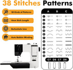 12 Stitches Mini Electric Sewing Machine with Sewing Table and 113 Pcs Sewing Kit Portable Sewing Machine with Dual Speed for Beginners