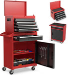 5 Drawers Tool Cart on Wheels with 1 Cabinet, Multifunctional Removable Rolling Tool Chest Storage Set, Tool Trolley Organizer Tool Box for Garage,Warehouse,Workshop,Repair Shop (Red)