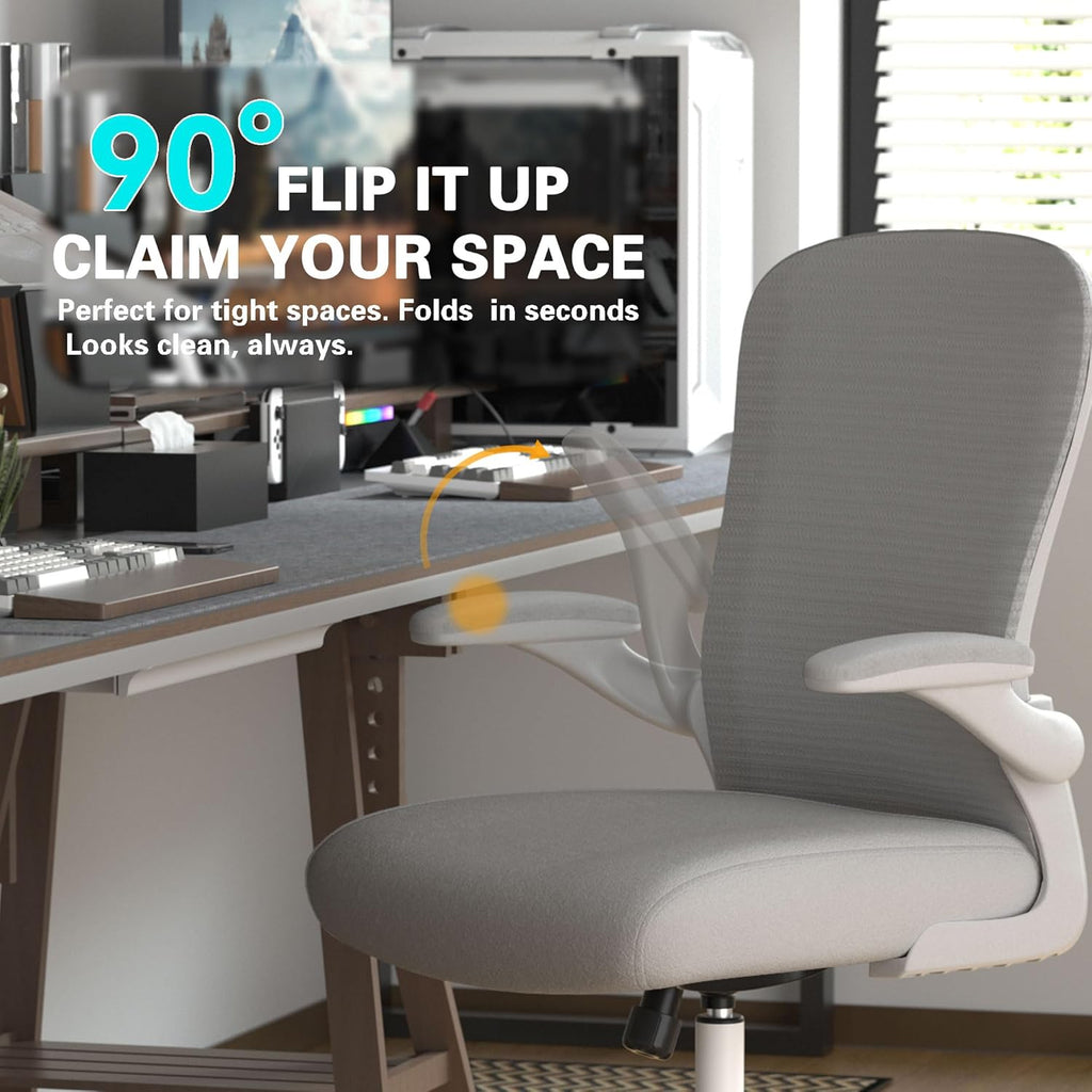 Office Desk Chair with Ergonomic Lumbar Support, Extra-Thick Seat Cushion, Flip-up Arms, Breathable Mesh Back, Computer Task Chair for Home Office