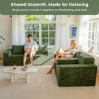 MAXYOYO Loveseat Sofa Bed, 64" Foldable Floor Sofa Couch in A Box with 2 Cup Holders, 4 in 1 Convertible Boneless Couch Folding Recliner Sleeper Chair for Living Room, No Assembly Required, Green
