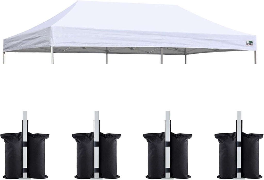 Eurmax USA 10x20 Pop Up Canopy Replacement Top,Universal Instant Canopy Cover ONLY,Heavy Duty UPF 50+ UV Protection,Water & Wind Resistant Tarp,30+ Colors Available,Bonus 4 Sand Bags (White)