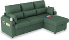 Sectional Sleeper Sofa with Pull Out Couch Bed, with Storage Chaise for Living Room, Comfy Linen Modular Sectional Sofa with Dual USB & Type-C, Cup Holders (Green, 81 Inches)