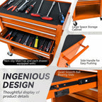 4 Drawers Tool Cart on Wheels, Rolling Tool Box Tool Storage, Drawers Rolling Tool Box Organizer Tool Case for Garage, Warehouse, Workshop, Repair Shop (4 Drawers-Orange)