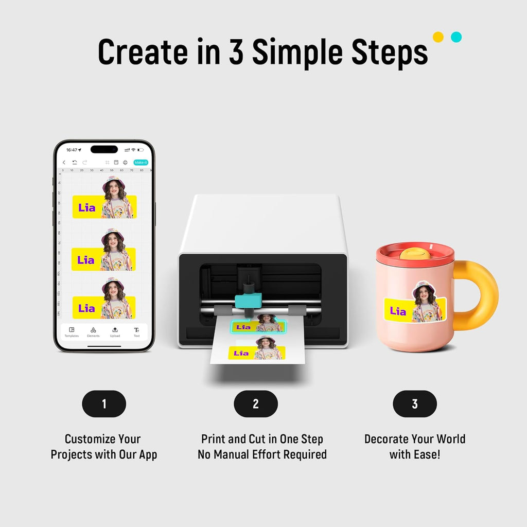 Liene PixCut S1 Color Sticker Printer & Cutting Machine - All-in-One Sticker Maker for DIY Crafts  Custom Labels & Gifts. Thermal Dye-Sublimation Photo Printer  300 DPI  Precise AI Auto-Cutting