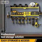 YYR Power Tool Organizer with Charging Station Wall Mount, Cordless Drill and Battery Holder for Garage Organization, Electric Tools Storage Rack Build in Surge Protection Power Strip - Yellow Shelf