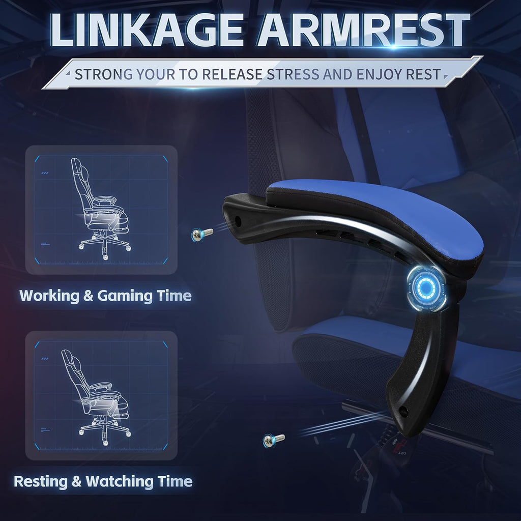 DL-win Gaming Chairs for Adults, Computer Chair with Footrest and Ergonomic High Back, Big and Tall Gamer Chairs with Massage Lumbar Support, 360° Swivel Height Adjustable Gaming Chair, Blue