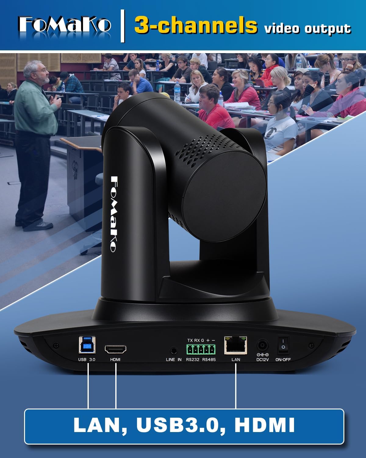 FoMaKo HDMI PTZ Camera, AI Auto-Tracking Gen 3, 20x Optical Zoom, IP USB3.0 HDMI,for Church Services Worship Education,Upgradable to an NDI Camera,FMK12UH Pro(20x)-B,Black Color
