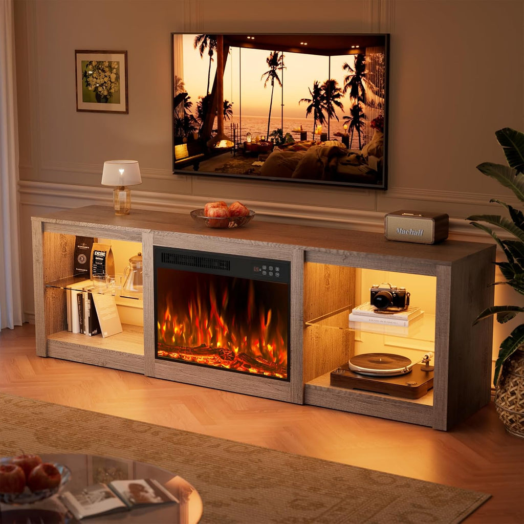 70" Fireplace TV Stand for TVs up to 80 Inches with 23'' Electric Fireplace Insert, Entertainment Center for Living Room, Gray