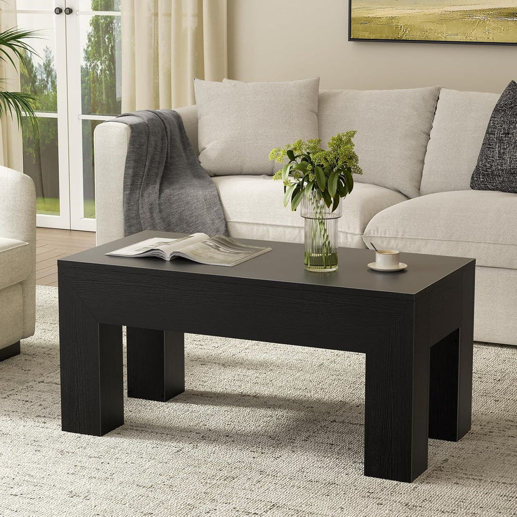 FABATO 41.7'' Lift Top Coffee Table, Wooden Rectangle Coffee Table with Hidden Storage, Large Center Table Adjustable Height Sofa Table for Living Room Office Apartment, Black