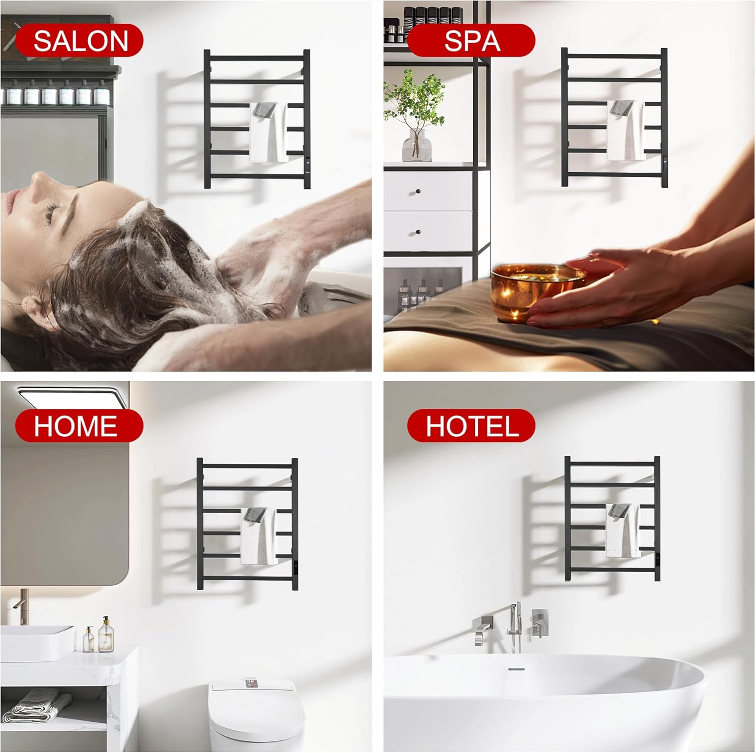 Heated Towel Racks for Bathroom, Wall Mounted Electric Towel Warmer Racks with Timer & Temperature Control, 6 Bar Stainless Steel Towel Heater for Bathroom, Matte Black, Plug-in