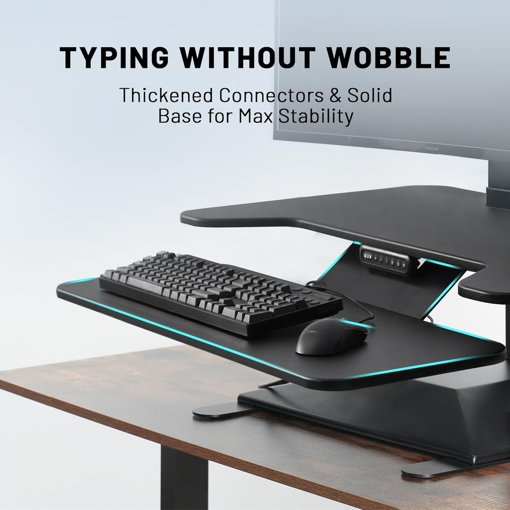 Electric Standing Desk Converter 36" Wide, Height Adjustable Desk Riser, Computer Workstation, Sit-Stand Convertor for Home, Office, School (Black, 1 Arm Included)