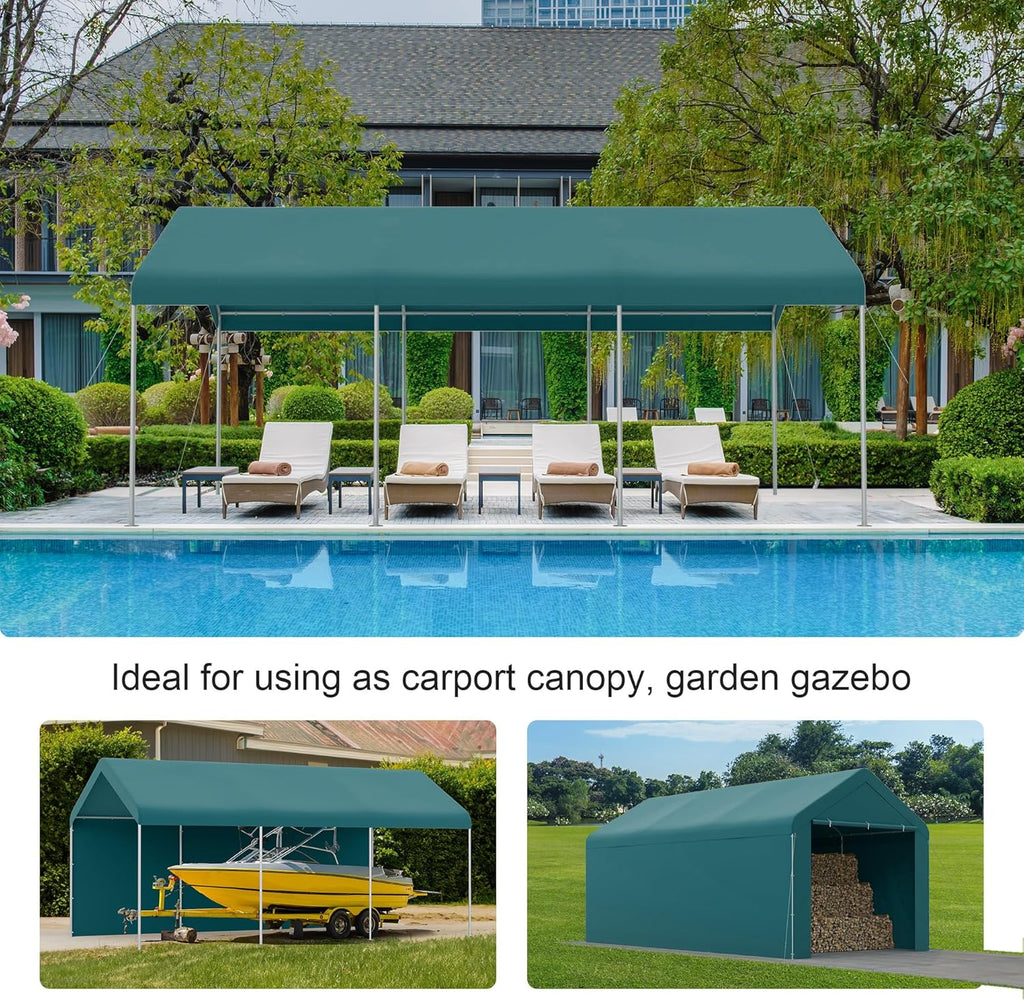 GOJOOASIS Car Port Canopy Tent Carport 10'x20' Car Tent Portable Garage, Tents for Car Waterproof & UV Protected for Wedding, Garden Shelter, Storage Shed (Green)