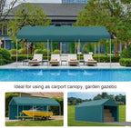 GOJOOASIS Car Port Canopy Tent Carport 10'x20' Car Tent Portable Garage, Tents for Car Waterproof & UV Protected for Wedding, Garden Shelter, Storage Shed (Green)