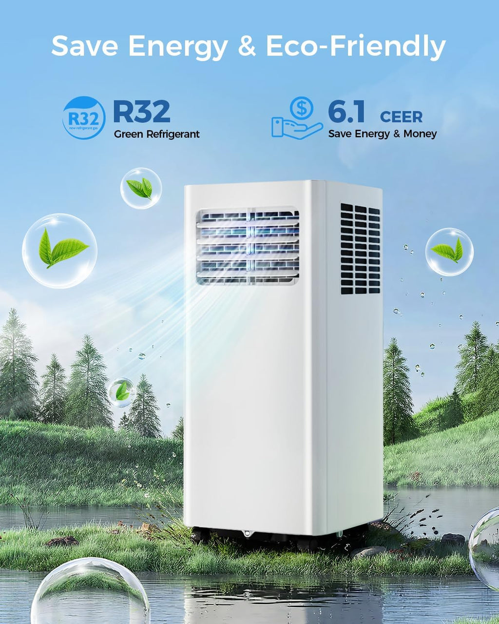 8,000 BTU Portable Air Conditioner - 3-in-1 Portable AC Unit for Rooms Up to 350 Sq. Ft., with Remote Control, Cooling, Dehumidifier & Fan Modes, AC Unit for Bedroom, Office, Apartment