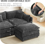 Modular Sectional Sofa 112.2 Inch L Shaped Couch Set with Armrests, 3-Seater Comfortable Cloud Couches with Movable Ottoman for Living Room Apartment, Grey