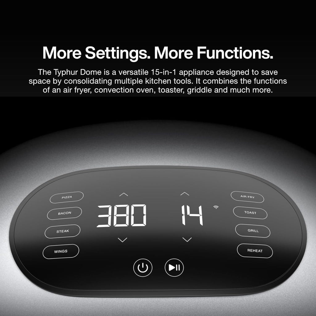 Typhur Dome 2 AI Smart Air Fryer, Large Flat Airfryer with Top & Bottom Heating, Self-cleaning Digital Fryer, PFAS free Ceramic Basket, Fits a 12" Pizza or Steaks, Whisper-Quiet, 120V
