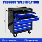 7-Drawer Tool Cart on Wheels, Drawers Rolling Tool Chest with Key Lock, Mobile Trolley Organizer Tools Box with Locking Wheels & Ball Bearing Drawers for Garage,Repair Shop (Black&Blue)