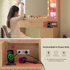 BTHFST Fluted Makeup Vanity Desk with Large 31.5" Mirror and Lights, 46.1" Wood Vanity with Charging Station & RGB Lights, Dressing Table with 6 Drawers & Cabinet & Shelves, Oak