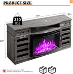 AMERLIFE 70" Farmhouse Fireplace TV Stand with 36'' Curved Electric Fireplace, LED Media Console with 2 Drawers & Adjustable Shelves, Fits 80'' TVs, Wash Gray