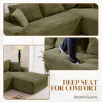 95" Boneless Cloud Sectional Couches for Living Room, Comfy Fluffy L Shaped Memory Foam Deep Seat Boneless Couch, Modular Sectional Sofa with Right Facing Chaise, Olive Green