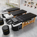 Dolonm Head Spa Shampoo Bowl Stationary Massage Table Set with Water Cycle & Fumigation Salon Equipment for Beauty Head Spa Physical Therapy Massage Salons, PU Leather Black, Wood Frame