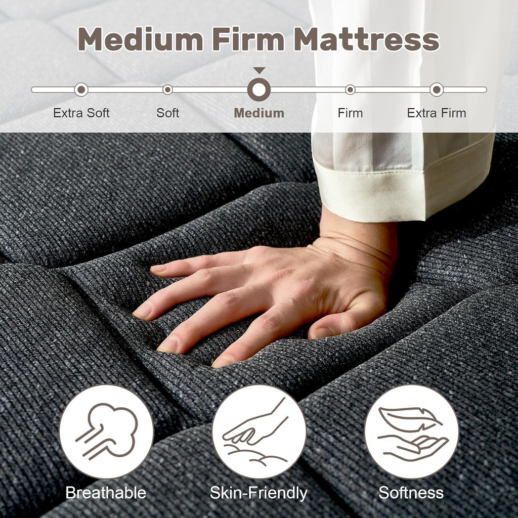 WEUP King Size Mattress, 12 Inch Hybrid Memory Foam Mattress in a Box, Individual Pocket Springs for Pressure Relief, Motion Isolation, Medium Firm Feel, CertiPUR-US Certified（Gray）