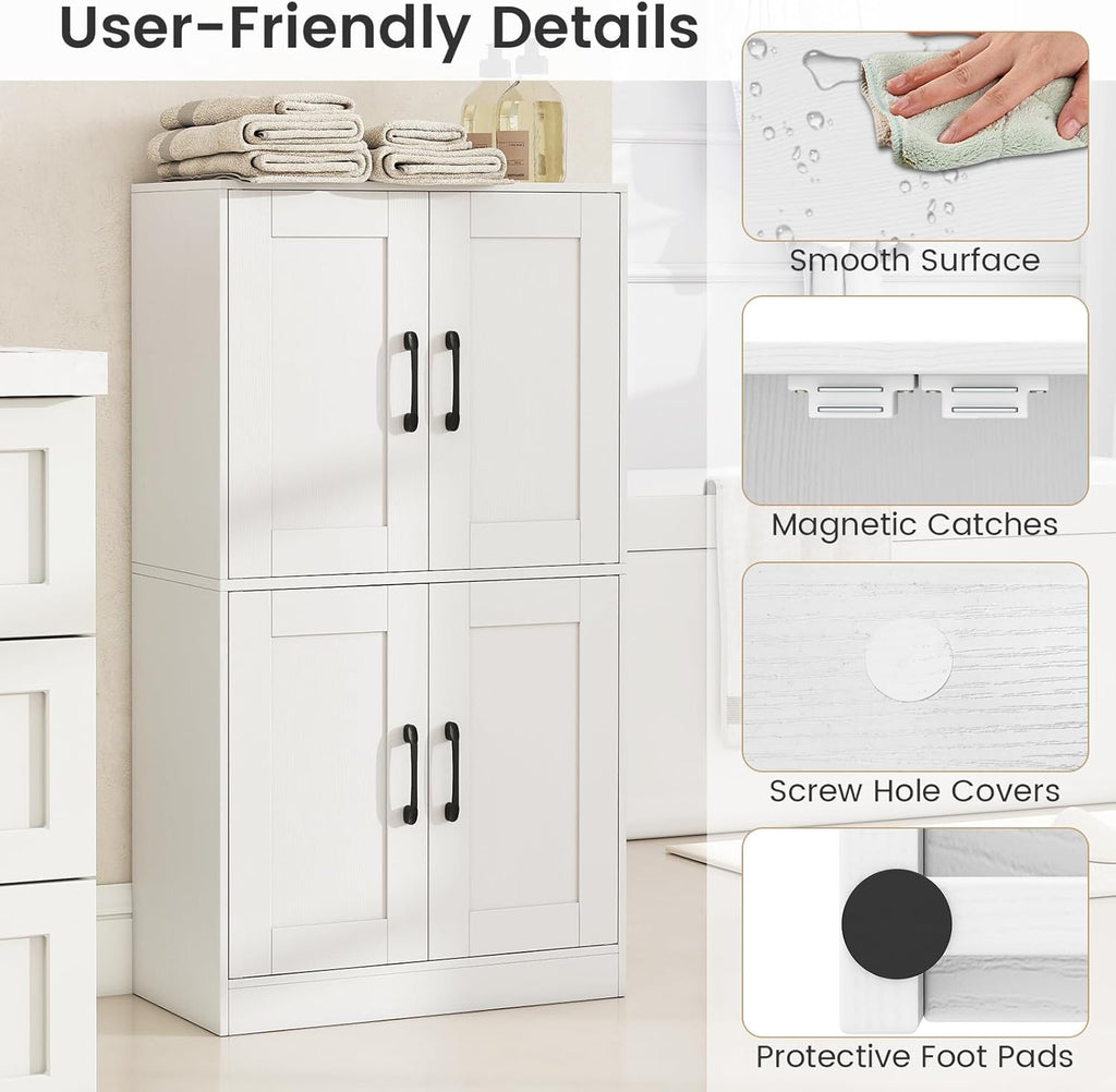 Giantex Bathroom Cabinet, 43.5” Storage Cabinet with Doors & Adjustable Shelves, Kitchen Pantry, Storage Organizer for Living Room Dining Room Study (White)