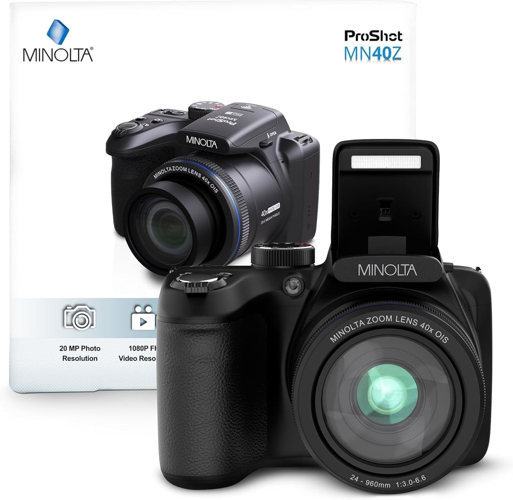 Minolta MN40Z 20MP Digital Camera – 40x Optical Zoom  1080p FHD Video  3.0" LCD  Wi-Fi  Face/Smile/Blink Detection – Black