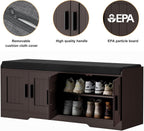 Homleke 2-Tier Storage Bench, Shoe Bench with Thickened Padded Seat Cushion, Entryway Bench with 4 Doors, Adjustable Shelf, 13.8" D x 45.3" W x 18.5" H, for Entryway, Living Room, Bedroom, Brown