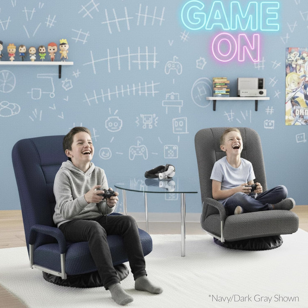 Best Choice Products Swivel Gaming Chair 360 Degree Multipurpose Floor Chair Rocker for TV, Reading, Playing Video Games w/Lumbar Support, Armrest Handles, Adjustable Foldable Backrest - Black/Yellow