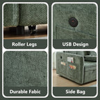 57.48" Convertible Sofa Bed with Cup Holder, Pull Out Sleeper Sofa Bed with USB Charging Ports, 3 in 1 Convertible Sleeper Sofa Bed for Living Room, Apartment, Bedroom, RV, Green
