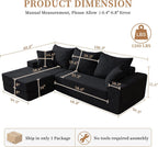 108'' Modular Sectional Couch, Modern 3-Seater Boneless Cloud Sleeper Sofa, L-Shaped Convertible Sectional with Non-Slip Bottom, No Assembly Required, Black