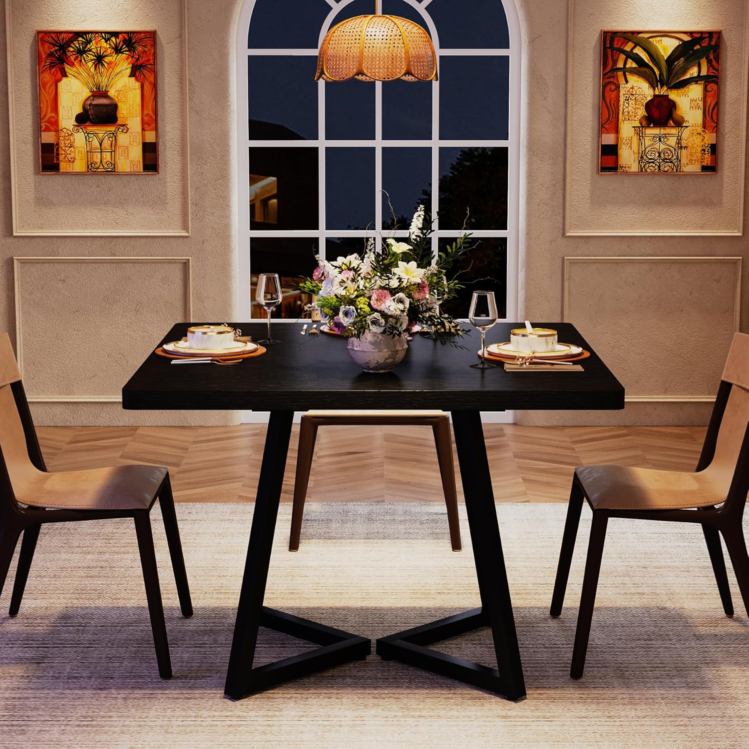 Tribesigns Square Dining Table for 2, 31.5" Industrial Dinner Table with Metal Base, Kitchen Table for Dining Room, Small Space, Apartment