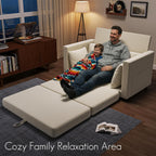 Convertible Sofa Bed, 2 in 1 Pull Out Loveseat Sleeper Sofa | 78.7” Folding Floor Sofa Bed for Guest Room, Bedroom | Ivory White
