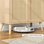 Keehusux Rattan Buffet Cabinet with Storage, Boho Buffet Table with Adjustable Shelf and Solid Wood Legs, Accent Sideboard with Doors, Floor Cabinet for Kitchen, Dining Room and Living Room, Natural