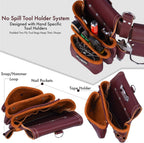 FUERI Leather Tool Belt 17 Pocket Pouches Bags Men Suspenders Holder Organizer for Carpenter Construction Electrician - Maroon