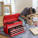 Winado 24" Metal Tool Box, Portable 5 Drawers Toolbox with Top Storage Tray, Carry Handle, Ball Bearing Runners, Lockable Tool Chest Cabinet for Garage, Warehouse, Repair Shop & Home, Red