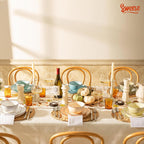 Sweese Plates and Bowls Sets, 18 Piece Dinnerware Set Porcelain Round Dinner Set for 6, Scratch Resistant Dishes Set, Dishwasher and Oven Microwave Safe Handpainted Swirl Dishware Sets, Assorted Green