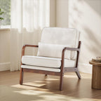 DUMOS Mid Century Modern Chair, Accent Chair with Arms and Waist Cushion, Reading Chairs for Adults, Lounge Chair for Living Room and Bedroom, Solid Wooden Frame, Cream
