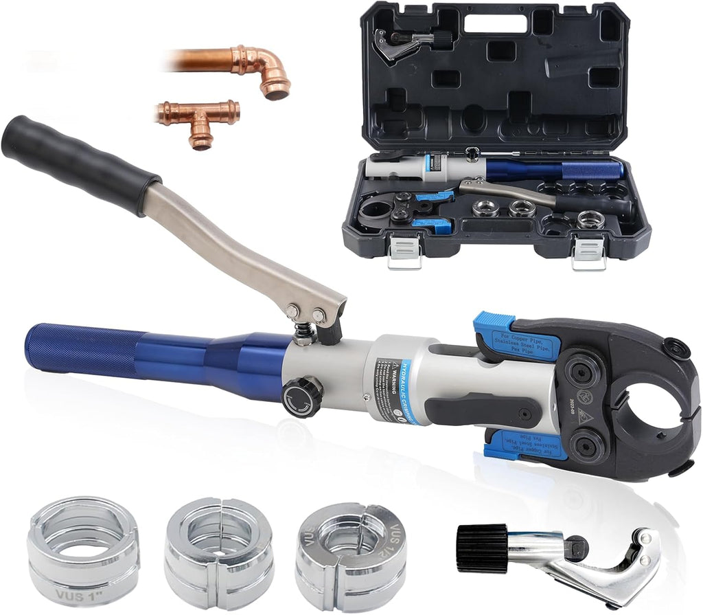 Hydraulic Copper Pipe Press Tool for Viega ProPress Fittings | Includes 1/2", 3/4", & 1" Dies | Ideal for Narrow Spaces & Tee Fittings | Includes 1 Set of Dies (1950)