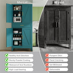 QINPTWUT 71" Farmhouse Pantry Cabinet in Blue, with 4 Doors & Center Drawer, Tall Food Cabinet with Adjustable Shelves, Freestanding Steel Cupboard for Kitchen, Dining Room, Pantry, Garage
